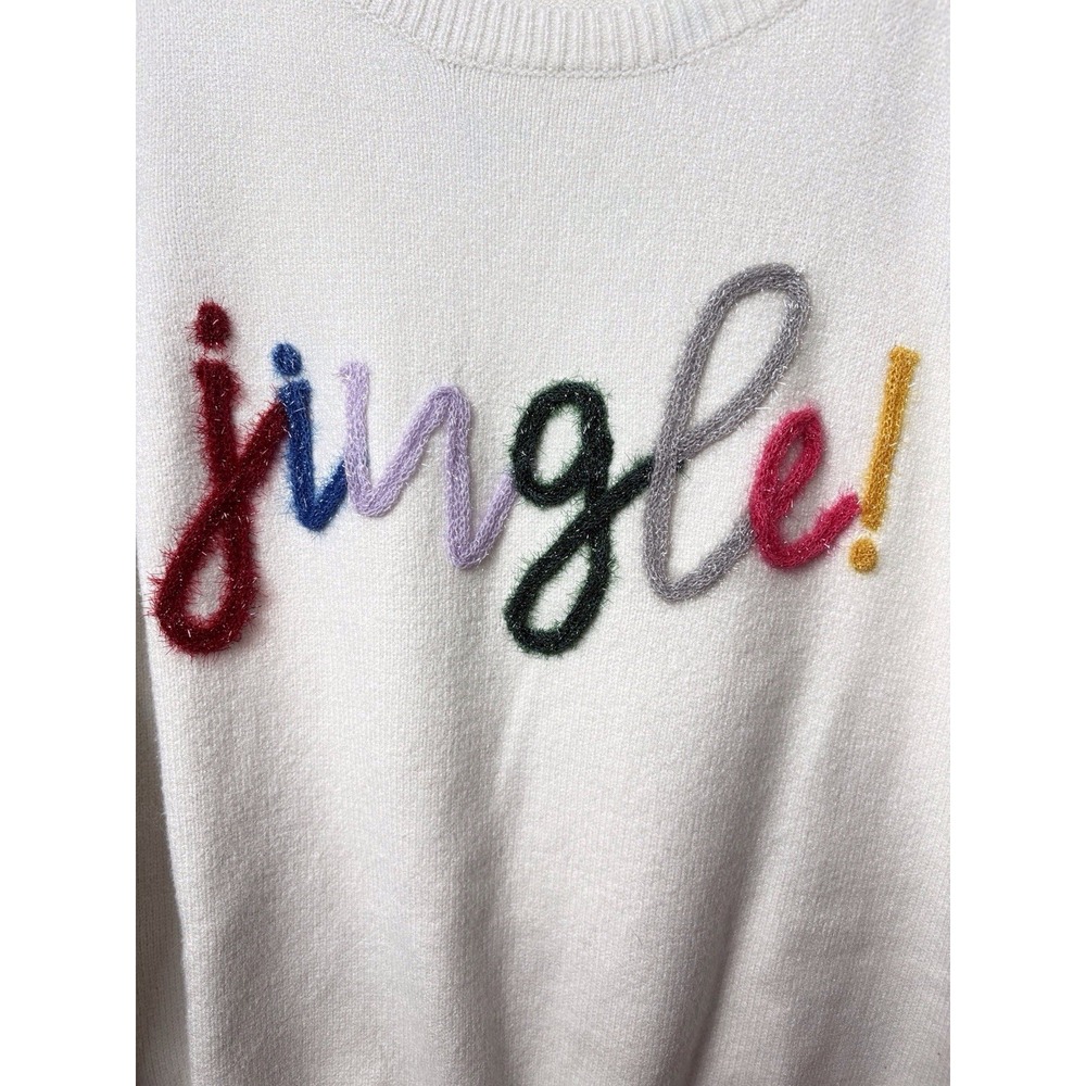 Holiday "Jingle" Fuzzy Script Sweater Large‎ White Grace & Lace